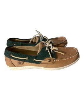 Sperry Women’s Koifish Boat Shoes Deck Shoes canvas leather green tan Size 9